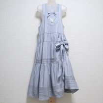 ブルーグレーライラック刺繍エプロンワンピース