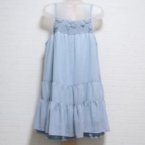 水色ドット花モチーフレイヤーキャミチュニック