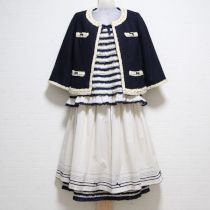 ネイビー×生成配色ピコフリル3点セット