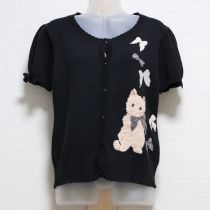 黒蝶々リボンと猫編み込みカーディ