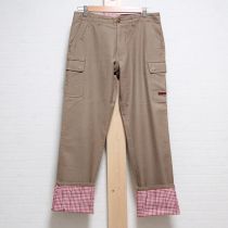 ベージュ系裾チェックパンツ【M】