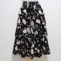 黒蝶々リボンと猫プリント段々スカート