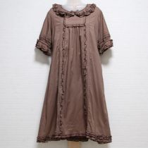 茶ロゴ刺繍ミディ丈ローンワンピース