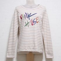 ベージュ系ボーダーロゴ長Tシャツ【L】