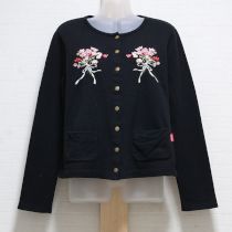 黒チューリップとリボン刺繍スウェットカーディガン【4(L)】