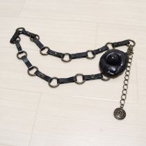 黒カメリアコサージュ付きレザー使いチェーンベルト