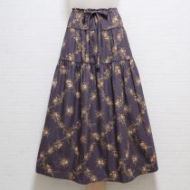 パープル蔦小薔薇ブーケ格子スカート