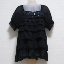 黒シーシェルレースコットンシフォン段々ブラウス