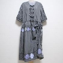グリーン系チェックパッチワークワンピース