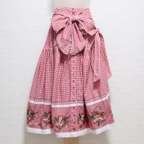 赤サッシュ付きブーケ薔薇刺繍ギンガムスカート