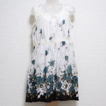 白×グリーンインナー付き手書き花ptチュニック【11号】