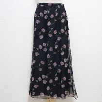 黒花柄シフォンラップスカート【M】