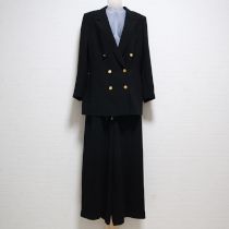 黒ドットパイピングリボンパンツスーツ