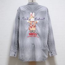黒グラデーションギンガムうさぎ刺繍シャツ【M】