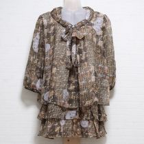 茶系絵画調カメリアシルクレイヤーチュニック【9号】