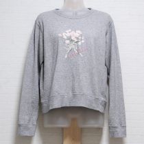 グレーチューリップとリボン刺繍トレーナー【4(L)】