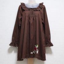 こげ茶アップルブロッサム刺繍ローンチュニック