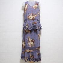 パープル薔薇ブーケノースリブラウス&スカート