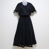 黒ピコットパッチワークローンワンピース
