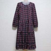 ネイビー×赤系チェックフリルワンピース