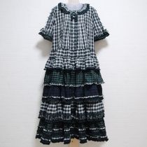 グリーン系ミックスチェック段々ワンピース