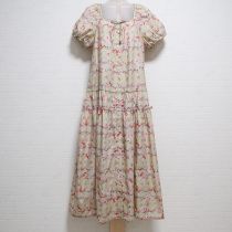 薄荷薔薇柄ローンミディ丈ワンピース