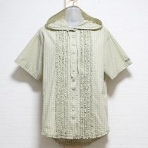 薄荷フード付きチェックフリルブラウス【M】