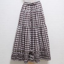茶ブロックチェックフリルスカート