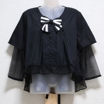 黒チュール使いリボンブラウス