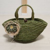 薄荷マーガレットコサージュ付きかごバッグ