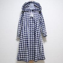 ネイビーブロックチェックフード付きワンピース