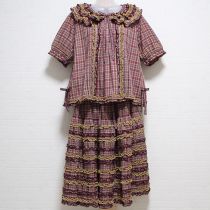 パープル系タータンチェックブラウス&スカート