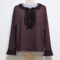 こげ茶ドットチュールフリル付カットソーブラウス【3(9号)】