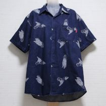 紺犬柄デニムシャツ【M】