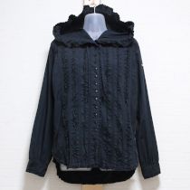 黒ピコフリルフード付きブラウス