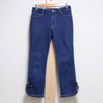 紺リボンモチーフストレッチデニムパンツ【2(S)】