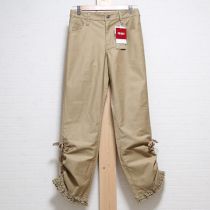 ベージュ裾レースシャーリングパンツ【L】