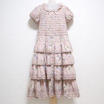 ピンク鈴蘭プリント段々ワンピース
