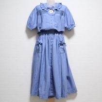 ブルー雛菊刺繍デニムワンピース