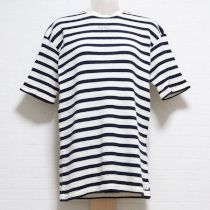 紺×生成針抜きボーダーTシャツ