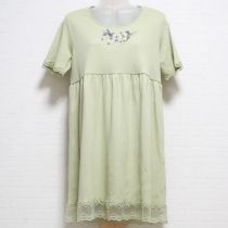 薄荷ホワイトクローバー刺繍カットソーチュニック