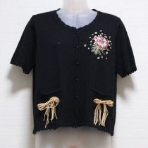 黒白つめ草とレンゲ草刺繍入りカーディガン