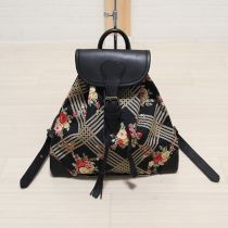 黒格子花柄ミニリュック