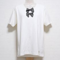 オフ白リボン付きTシャツ【L】