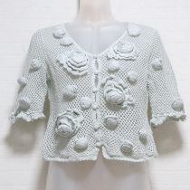 ブルーグレー系花モチーフレース編みカーディガン