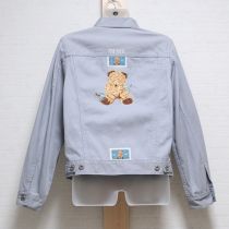 ブルーグレー勿忘草くま刺繍Gジャン【M】