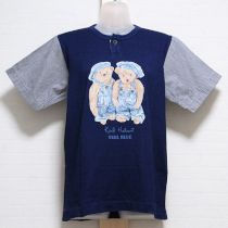 紺ヒッコリーくまTシャツ【S】