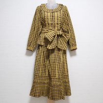 黄系チェック梯子レースブラウス&スカートサッシュ付き【2(S)】
