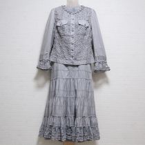 ブルーグレー花モチーフジャケット&スカート【13号】