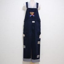 紺顔くまワッペンオーバーオール